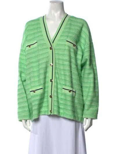 Pre-owned Sandro Striped V-neck Sweater In Green