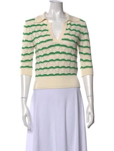 Pre-owned Sandro Striped V-neck Sweater In Green/neutrals