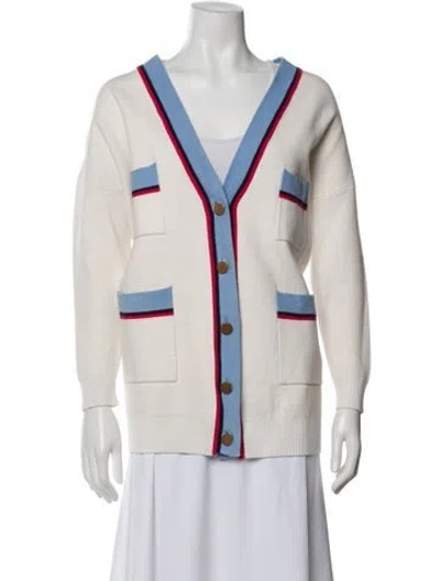 Pre-owned Sandro Striped V-neck Sweater In Neutral