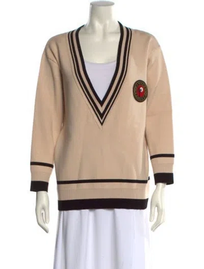 Pre-owned Sandro Striped V-neck Sweater In Neutral