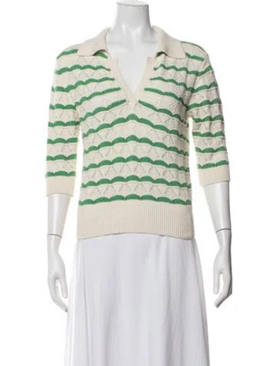 Pre-owned Sandro Striped V-neck Sweater In Neutral