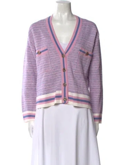 Pre-owned Sandro Striped V-neck Sweater In Pink