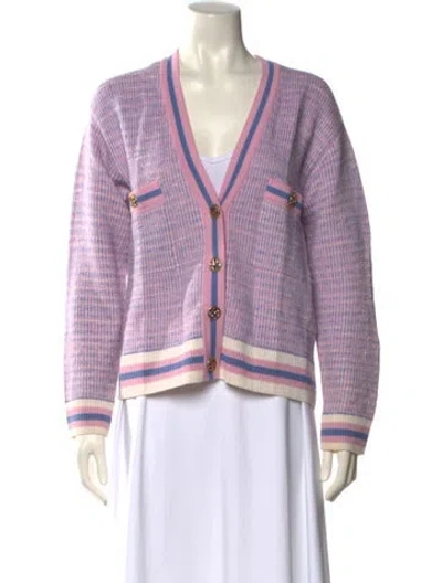 Pre-owned Sandro Striped V-neck Sweater In Pink