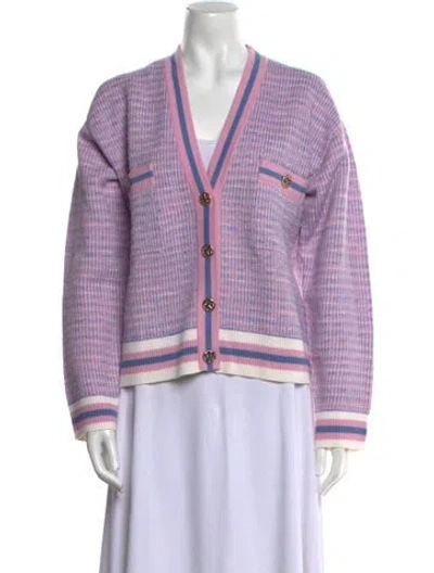 Pre-owned Sandro Striped V-neck Sweater W/ Tags In Pink