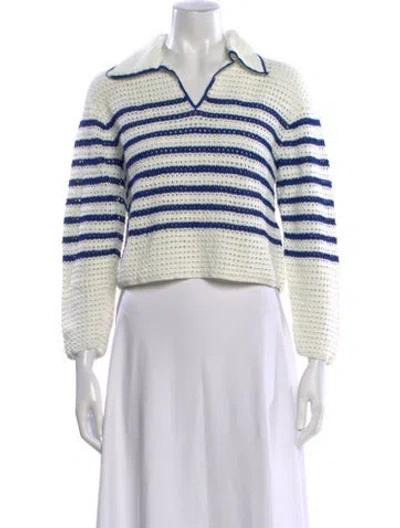Pre-owned Sandro Striped V-neck Sweater In White