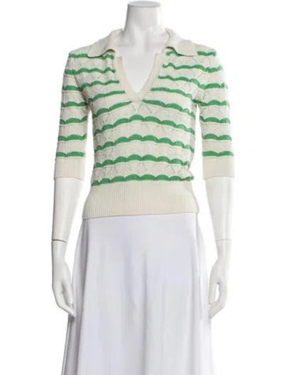 Pre-owned Sandro Striped V-neck Sweater In White