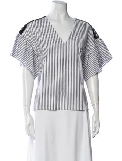 Pre-owned Sandro Striped V-neck Top In Blue