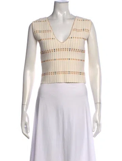 Pre-owned Sandro Striped V-neck Top In Neutral