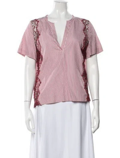 Pre-owned Sandro Striped V-neck Top In White