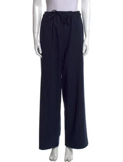Pre-owned Sandro Striped Wide Leg Pants In Blue