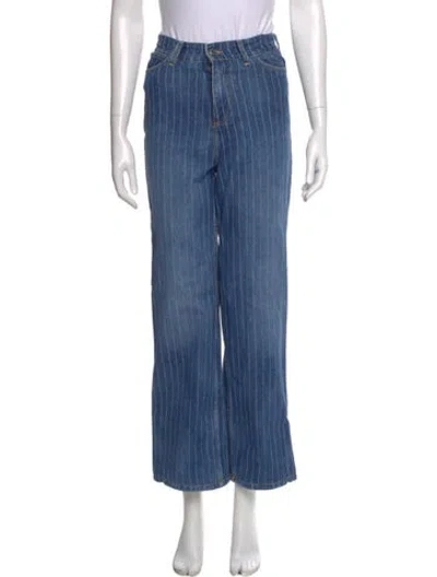 Pre-owned Sandro Striped Wide Leg Pants In Blue