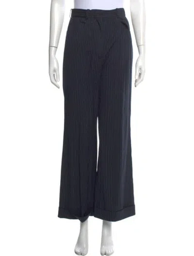 Pre-owned Sandro Striped Wide Leg Pants In Blue
