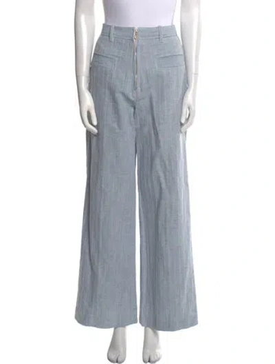 Pre-owned Sandro Striped Wide Leg Pants In Blue