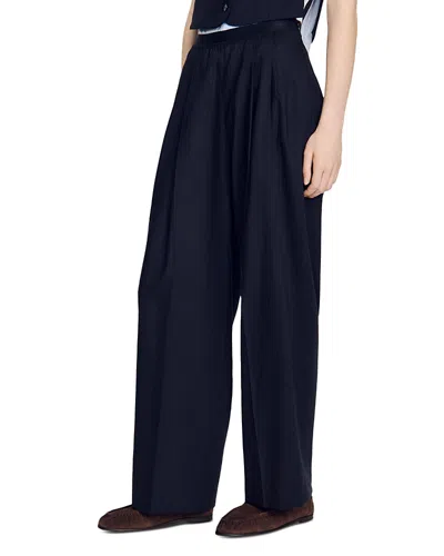 Sandro Striped Wide Leg Pants In Blue