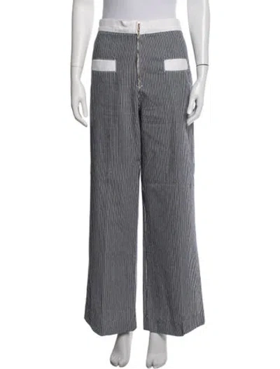 Pre-owned Sandro Striped Wide Leg Pants In Blue