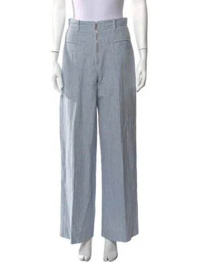 Pre-owned Sandro Striped Wide Leg Pants In Blue