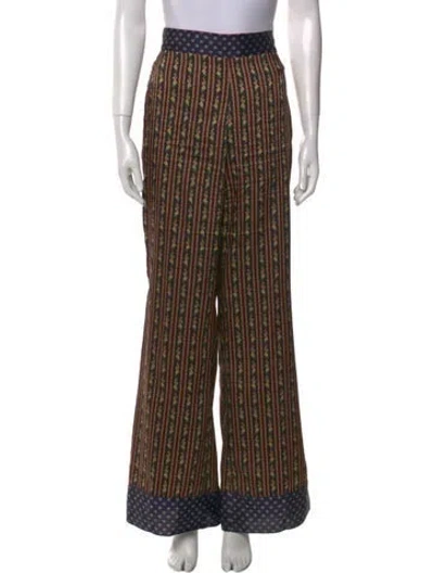 Pre-owned Sandro Striped Wide Leg Pants In Brown