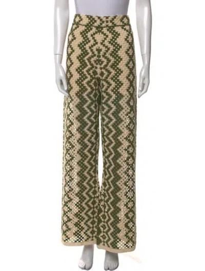 Pre-owned Sandro Striped Wide Leg Pants In Green/neutrals