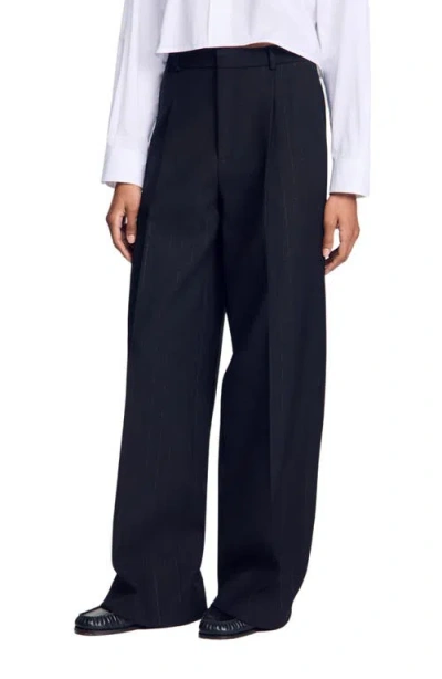 Sandro Striped Wide-leg Trousers In Black