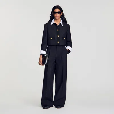 Sandro Striped Wide-leg Trousers In Blue