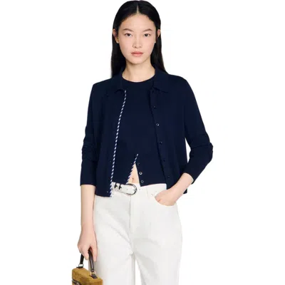 Sandro Striped Wool And Cashmere Cardigan In Blue
