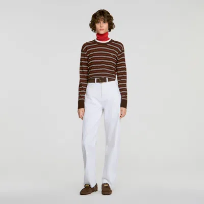 Sandro Striped Wool Jumper In Brown