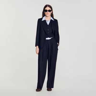 Sandro Striped Wool Trousers In Blue