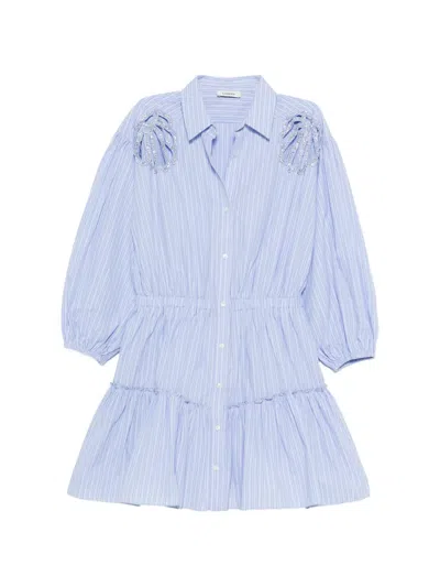 Sandro Lodovica Short Striped Cotton Dress In Blue