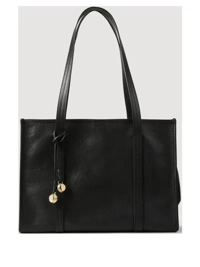 Sandro Soft Leather Shopping Bag In Black