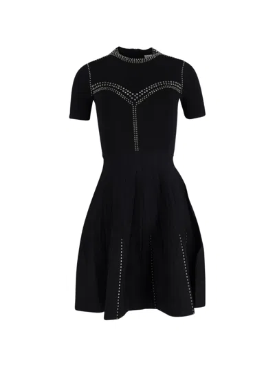 Pre-owned Sandro Stud-embellished Knit Mini Dress In Black