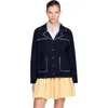 Sandro Studded Blazer Collar Cardigan In Blue