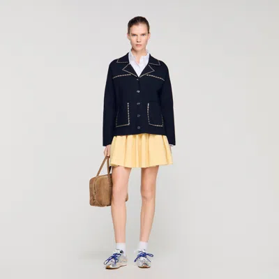 SANDRO STUDDED BLAZER COLLAR CARDIGAN