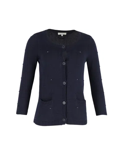 Sandro Studded Cardigan In Navy Blue Cotton