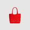 Sandro Eulalia Studded Crochet Mesh Tote Bag In Red