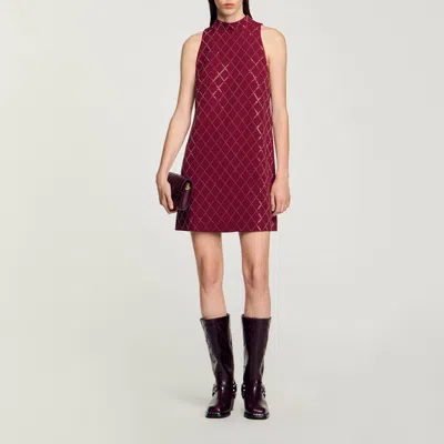 Sandro Studded Diamond Short Dress In Bordeaux