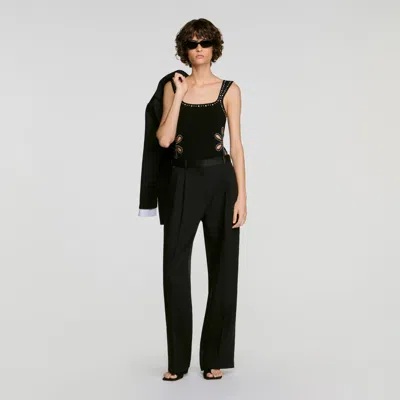 Sandro Studded Knit Bodysuit In Black