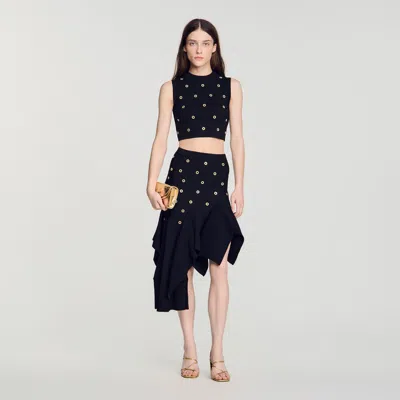 Sandro Studded Knit Skirt In Black