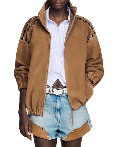 SANDRO STUDDED SUEDE JACKET