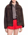 Sandro Studded Suede Leather Jacket In Black