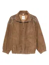 Sandro Studded Zip-up Jacket In Brown