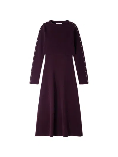 Sandro Stud-embellished Knitted Midi Dress In Purple
