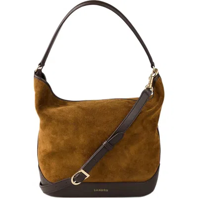 SANDRO SANDRO SUEDE AND LEATHER BUCKET BAG TANGOSO