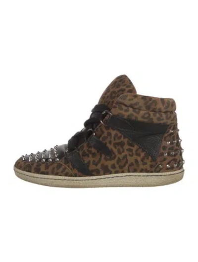 Pre-owned Sandro Suede Animal Print Chunky Sneakers In Black/neutrals