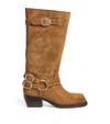 Sandro Leather Buckle Boots In Brown