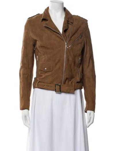 Pre-owned Sandro Suede Biker Jacket In Brown