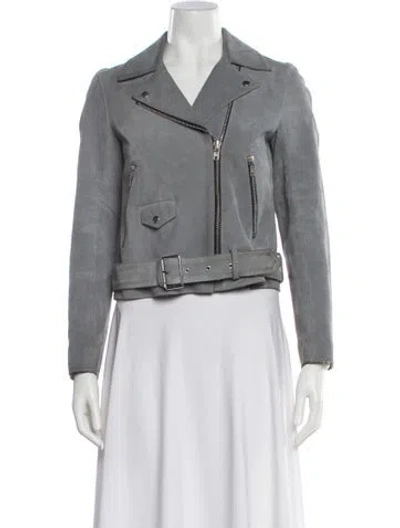 Pre-owned Sandro Suede Biker Jacket In Gray
