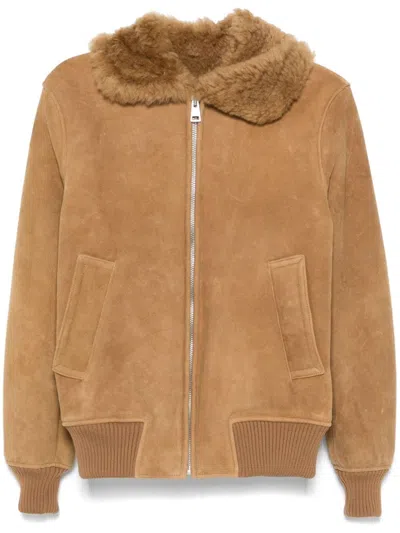 Sandro Suede Bomber Jacket In Brown