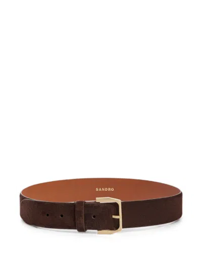 Sandro Suede Buckle-fastening Belt In Brown
