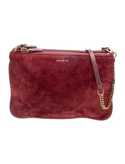 Pre-owned Sandro Suede Crossbody Bag In Burgundy
