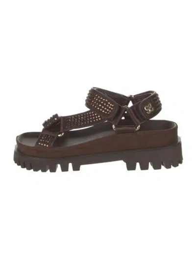 Pre-owned Sandro Suede Crystal Embellishments Slingback Sandals W/ Tags In Brown